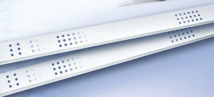 Two BlueDiver Quantrix strips with their dot microarray